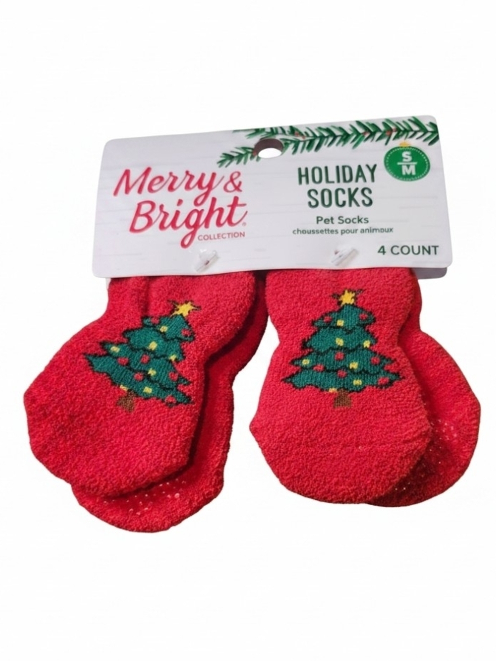 Red Holiday Dog Socks with Christmas Tree - 4 Pack